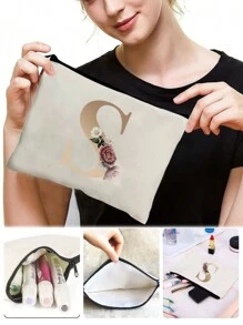 化妝包 女士化妝包 錢包 姓名縮寫 字母圖案 盥洗用品收納袋 婚禮派對盥洗包 拉鍊手機袋 鉛筆袋 化妝包 手拿包 伴娘化妝袋 盥洗用品收納袋 化妝包 老師禮物