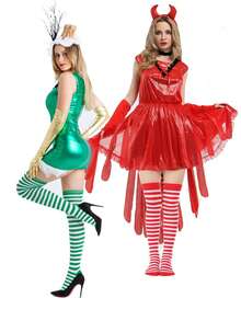 1 đôi Màu xanh lá Sọc Vượt lên đầu gối Vớ Đối với Giáng sinh , Trang Phục Hóa Trang Anime  Cô gái Dài Máy làm ấm chân , Của phụ nữ Trang phục Giáng sinh Phụ kiện , Thích hợp Cho bữa tiệc , Thu thập , Nhập vai - màu xanh lá - Xem 3