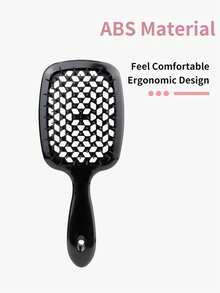 1入款黑色寬齒氣墊按摩梳,適用於濕髮或乾髮梳理脫結
