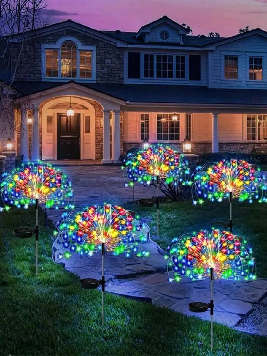 LED太阳能烟花灯、圣诞草坪小路灯、户外庭院装饰灯串、户外花园小路、庭院、露台照明 - 彩色 - 查看 1
