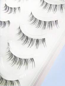 Asiteo 5 Pairs Lashes Manga Lashes Wispy False Eyelash Thai Makeup Fake Eyelashes Invisible Thin Band Soft Natural Eyelashes Extension(Random Shipment Of Packaging) - 黑色 - 查看 6