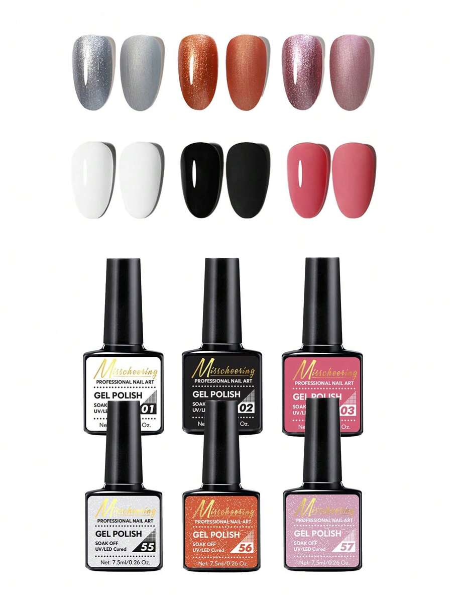 MISS CHEERING 6 Piece Nail Lacquer Set - Premium Manicure Tools, Vibrant Nail Polishes, Professional Gel Manicure, Home Gel Manicure Set, Complete Manicure Set, Includes Phototherapy Gel, Nail Polish Long Lasting Nail Glue - 黑色 - 查看 1