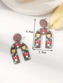 1雙女式松果蘑菇圖案印花黏土質感拱形壓克力耳環 - 彩色 - 查看 6