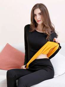 1件黑色秋冬新款金絲絨保暖衣服雙層抓絨加厚內衣和長褲 - 黑色 - 查看 3