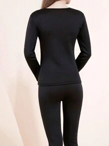1件黑色秋冬新款金絲絨保暖衣服雙層抓絨加厚內衣和長褲 - 黑色 - 查看 2