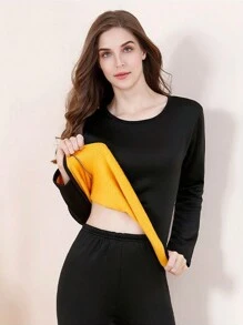 1件黑色秋冬新款金絲絨保暖衣服雙層抓絨加厚內衣和長褲 - 黑色 - 查看 1