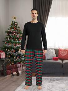 Pantaloni casual da casa con cintura elastica a vita, con motivo a quadri e colori misti, da uomo