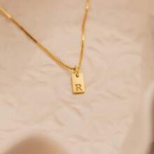 Minimalist Letter Square Necklace, Stainless Steel Gold Plated Box Chain, Delicate Initial Pendant Suitable For Daily Wear Women