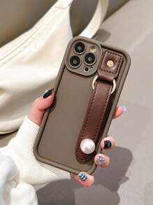 Oil-Splashed Edge Wrist Strap Sticker, Soap Style Protective Phone Case Compatible With IPhone - Coffee Brown - View 1
