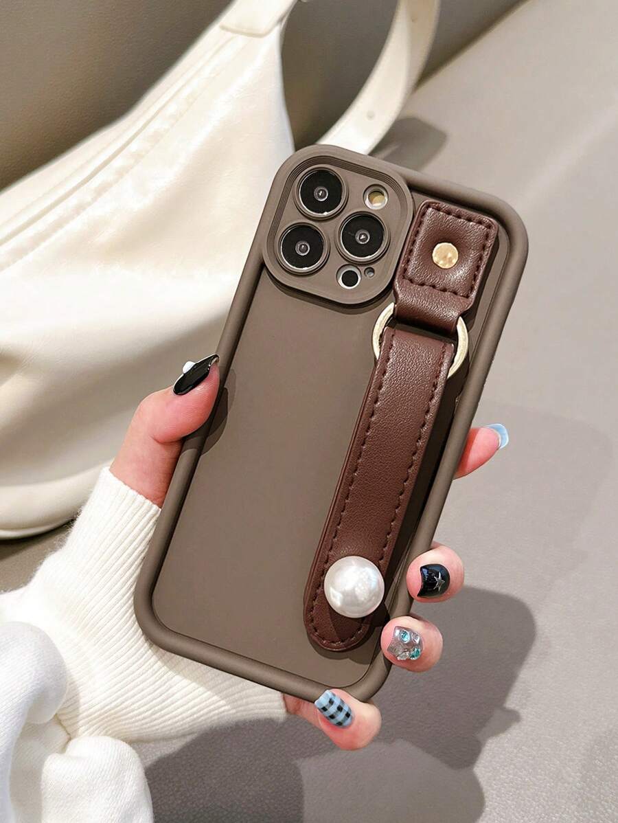 Oil-Splashed Edge Wrist Strap Sticker, Soap Style Protective Phone Case Compatible With IPhone - Coffee Brown - View 1