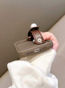 Oil-Splashed Edge Wrist Strap Sticker, Soap Style Protective Phone Case Compatible With IPhone - Coffee Brown - View 2