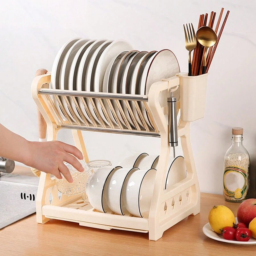 1pc Dishware Organizer - Beige - View 1