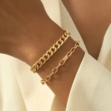 2入組時尚金屬手鍊套裝 - 金黃色 - 查看 1