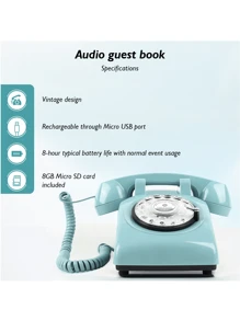 婚禮電話錄音留言簿,經典復古婚禮電話,誠懇語錄留聲機,非常適合婚禮、生日派對等場合 - 藍色 - 查看 5