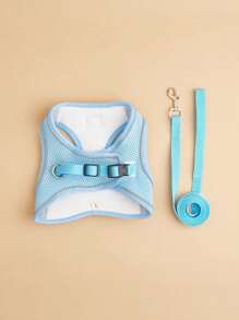 1pc Blue Breathable & Reflective & Stretchable Pet Harness & Leash Set, Suitable For Both Cats And Dogs Daily Use - Blue - View 6