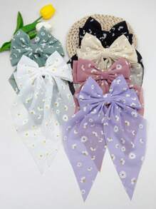 6个/套 可爱小花朵图案蝴蝶结发夹，带丝带，发饰，发卡，爪夹，学习用品，头部饰品 - 彩色 - 查看 5