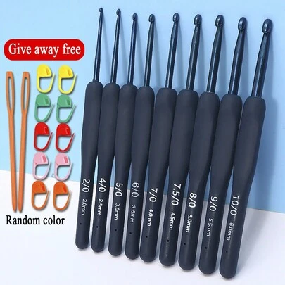 3/5/9 件蓝色钩针套装，不锈钢软柄钩针，适用于 Amigurumi、针织、初学者