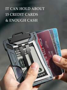 Men's Slim Minimalist Aluminum Alloy RF Blocking Wallet For Daily Gifts For Boyfriend/Father Husband Metal Wallet For Card Bank Card License Money Clip With 1 Clear Window (Grey) Card Box Robber Card Holder Card Holder Wallet Business Card Holder Credit Card Holder Id Card Holder For Men Mini Wallet Card Wallet Rfid Wallet - Grey - View 2