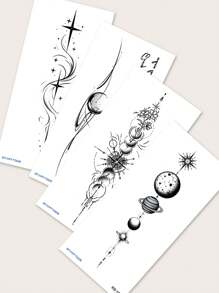 4 cái/gói Đen Màu sắc Trừu tượng Hành tinh Sọc Mẫu Tạm thời Da Hình xăm dán Đối với Cổ tay , Ngực , Bụng , Trở lại - màu đen - Xem 6