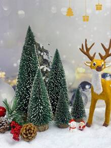 5 件迷你圣诞树小圣诞树桌面微型松树带木制底座圣诞装饰圣诞派对家居桌面工艺装饰品包含各种尺寸，圣诞节 - 綠色 - 查看 2