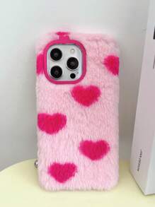 愛心毛絨防摔手機殼,適用於iphone、galaxy、moto、pixel等機型 - 粉紅色愛心底 - 查看 1