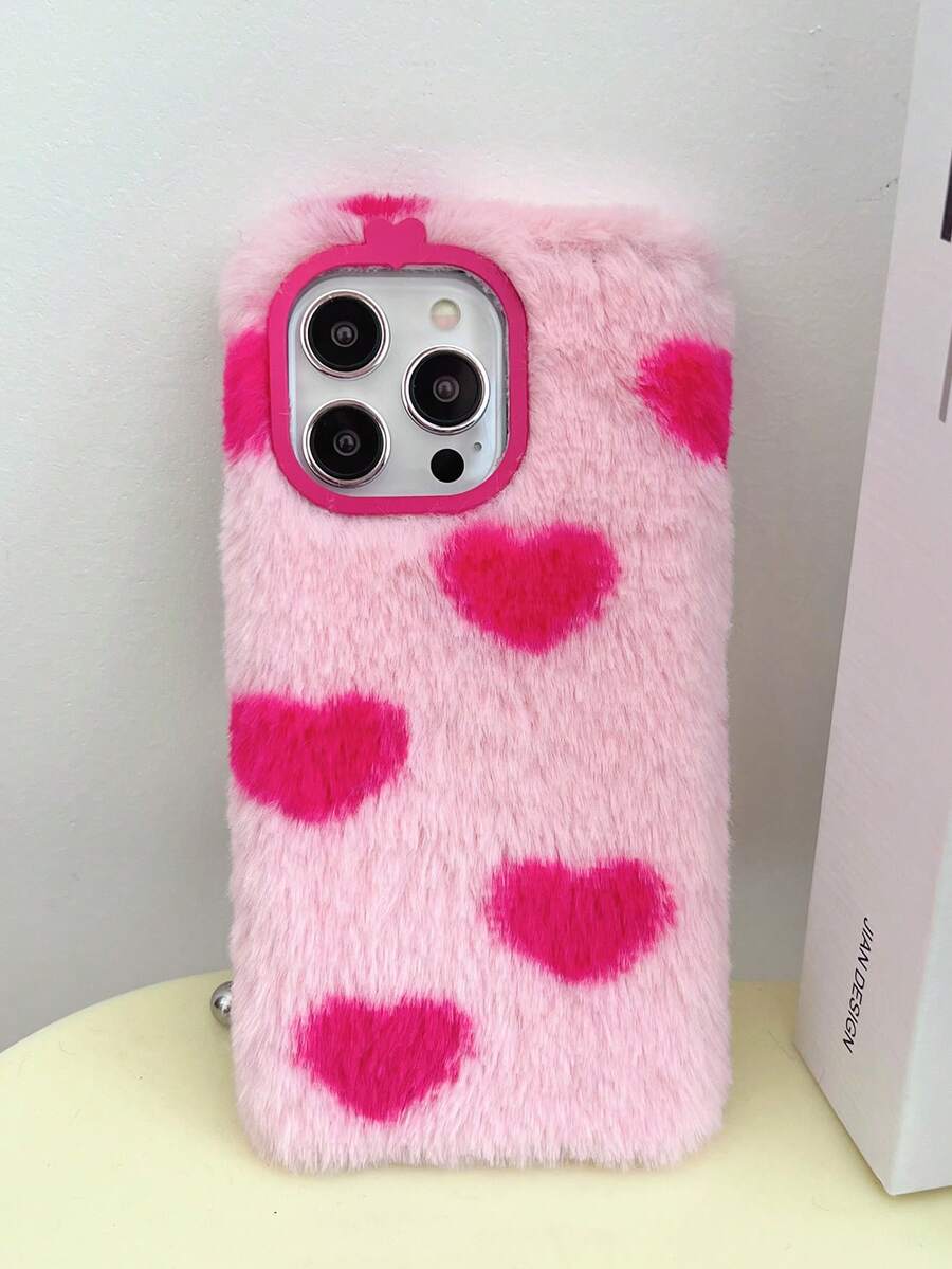 愛心毛絨防摔手機殼,適用於iphone、galaxy、moto、pixel等機型 - 粉紅色愛心底 - 查看 1