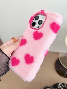 愛心毛絨防摔手機殼,適用於iphone、galaxy、moto、pixel等機型 - 粉紅色愛心底 - 查看 5