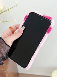 愛心毛絨防摔手機殼,適用於iphone、galaxy、moto、pixel等機型 - 粉紅色愛心底 - 查看 2