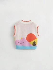 Girls' Cute Knitted Lace Vest With Jacquard Pattern And V-neck For Autumn - Apricot - View 5