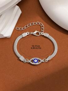 1pc Stylish Infinity Shape Silver Plated Evil Eye & Rhinestone Decor Bracelet