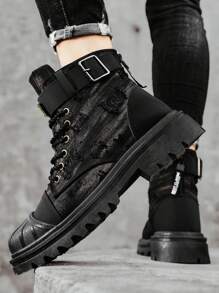 Nam Chóp giầy tròn Làm việc Giày ống Với Dày Đế , Ngoài trời Giày ống Ankle Với High Top , Mùa Đông - màu đen - Xem 1