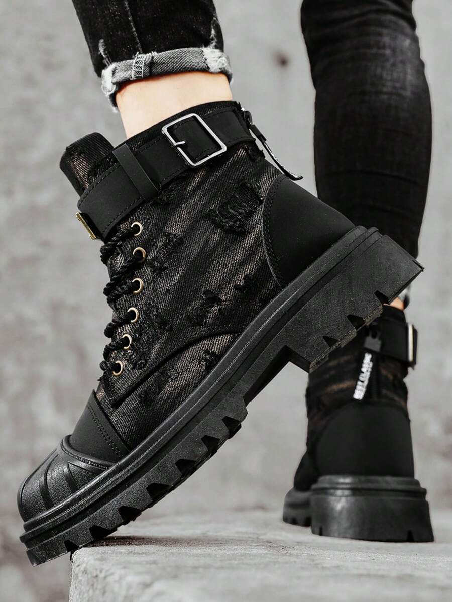 Nam Chóp giầy tròn Làm việc Giày ống Với Dày Đế , Ngoài trời Giày ống Ankle Với High Top , Mùa Đông - màu đen - Xem 1