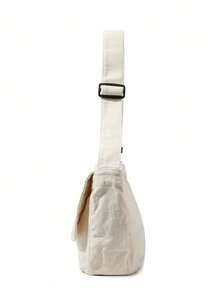 1pc Large Capacity, Wear-Resistant & Scratch-Proof Beige Canvas Bag With Adjustable Strap & Simple Design, Suitable For Boys' Commuting & Daily Use In Autumn And Winter - Beige - View 5