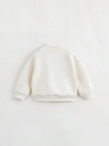 男童休閒外星設計半高領保暖毛絨衫，冬季穿搭 - 米色 - 查看 2