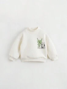 男童休閒外星設計半高領保暖毛絨衫，冬季穿搭 - 米色 - 查看 1