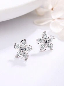 時尚的925純銀&14k鍍金挖空五瓣花幾何設計耳釘,為女性設計
