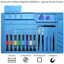 Kit Manta Antiestática Magnética GRANDE 30x45cm + Jogo de Chaves 16 Peças KIT COMPLETO - Azul - Visão 1