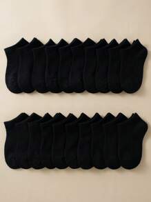 20 Pairs Children's Black Classic Casual Sports Socks, Comfortable, Breathable And Suitable For Daily And Back To School Outfits - Black - View 1