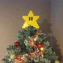 1個15*15cm馬賽克星形聖誕樹尖扣裝飾帽,有趣的星星設計,不發光,不帶燈,適用於冬季 - 黃色 - 查看 1