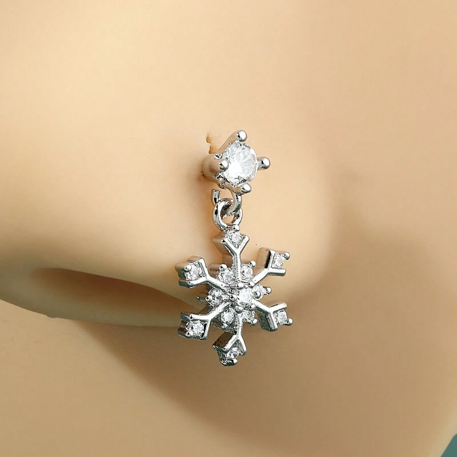 Giáng sinh Bông tuyết Hình dạng Vòng mũi Với Pha lê Thích hợp Đối với Mỗi ngày Mặc Và Giáng sinh - Bạc - Xem 1