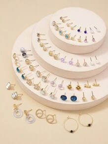 1 Set/30 Paare Zarte Metallmuschel Ohrringe, Falsche Perlen, Herz Formiges Geschenk Schmuck Set Für Frauen