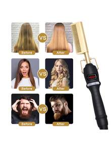 UKLISS 2-In-1 Hair Curler & Straightener, Copper Comb With Curling & Straightening Functions