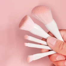 1 Conjunto De Pincéis De Maquiagem Com Padrão De Concha Branca E Espelho, Conjunto De Pincéis Mini Portátil