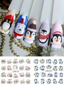 可愛熊貓圖案美甲貼紙水貼花竹字母卡哇伊卡通動物形像水彩指甲紋身配件 - 彩色 - 查看 4