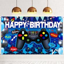 蓝色游戏生日快乐背景布派对装饰用品成人儿童生日快乐派对用品生日快乐派对摄影背景布圣诞 - 藍色 - 查看 3