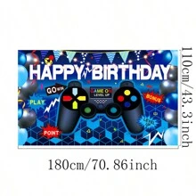蓝色游戏生日快乐背景布派对装饰用品成人儿童生日快乐派对用品生日快乐派对摄影背景布圣诞 - 藍色 - 查看 2