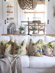 4pcs/Set Classical Bird And Flower Themed Pillowcases, Vintage Style Creative Illustration Of Magpie, Flower, Tree And Leaves With Digital Printing, Pillow Inner Not Included, Can Be Used As Festive Gift And Home Decor For Living Room, Bedroom And Sofa - Multicolor - View 3