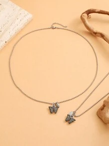 ATLVXJL 2 pièces/set Collier pendentif en acier inoxydable en forme de papillon et de cœur lumineux pour couple, cadeau de la Saint-Valentin - Multicolore - Voir 8