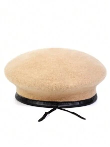 1pc Men's Wool Beret Cap, Adjustable Outdoor Sun Protection Casual Hat For Autumn/winter - Beige - View 5