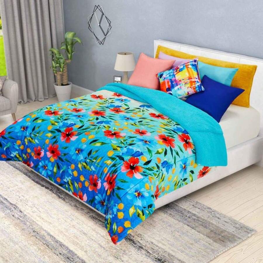 Soft Shearling Reverse Coverlet - Royal Blue - View 1